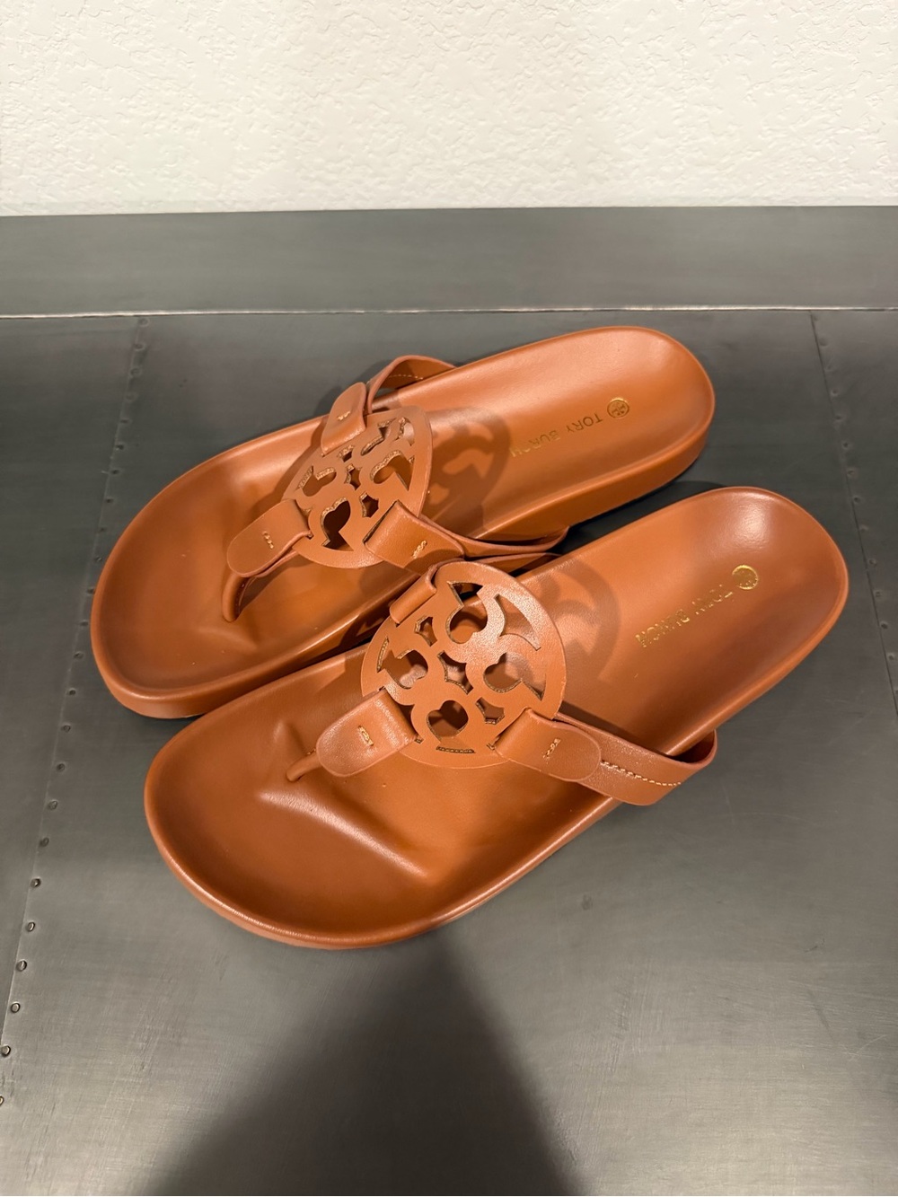 Tory Burch Cognac Miller Logo Thong Sandals